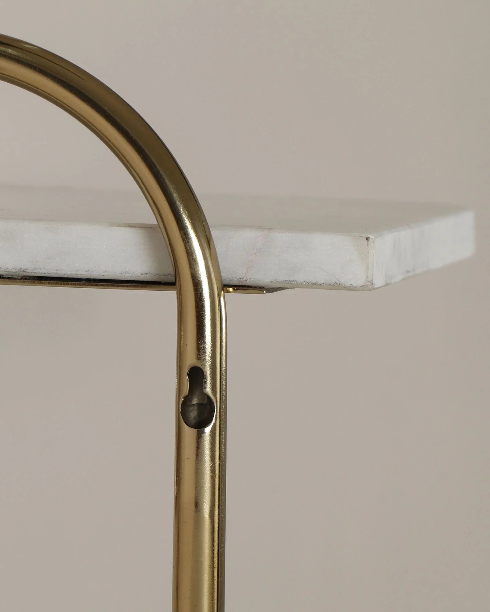 Titan Wall Shelf in White Baswara Marble & Gold Finish | Modern Stainless Steel Wall-Mounted Shelf for Living Room & Kitchen