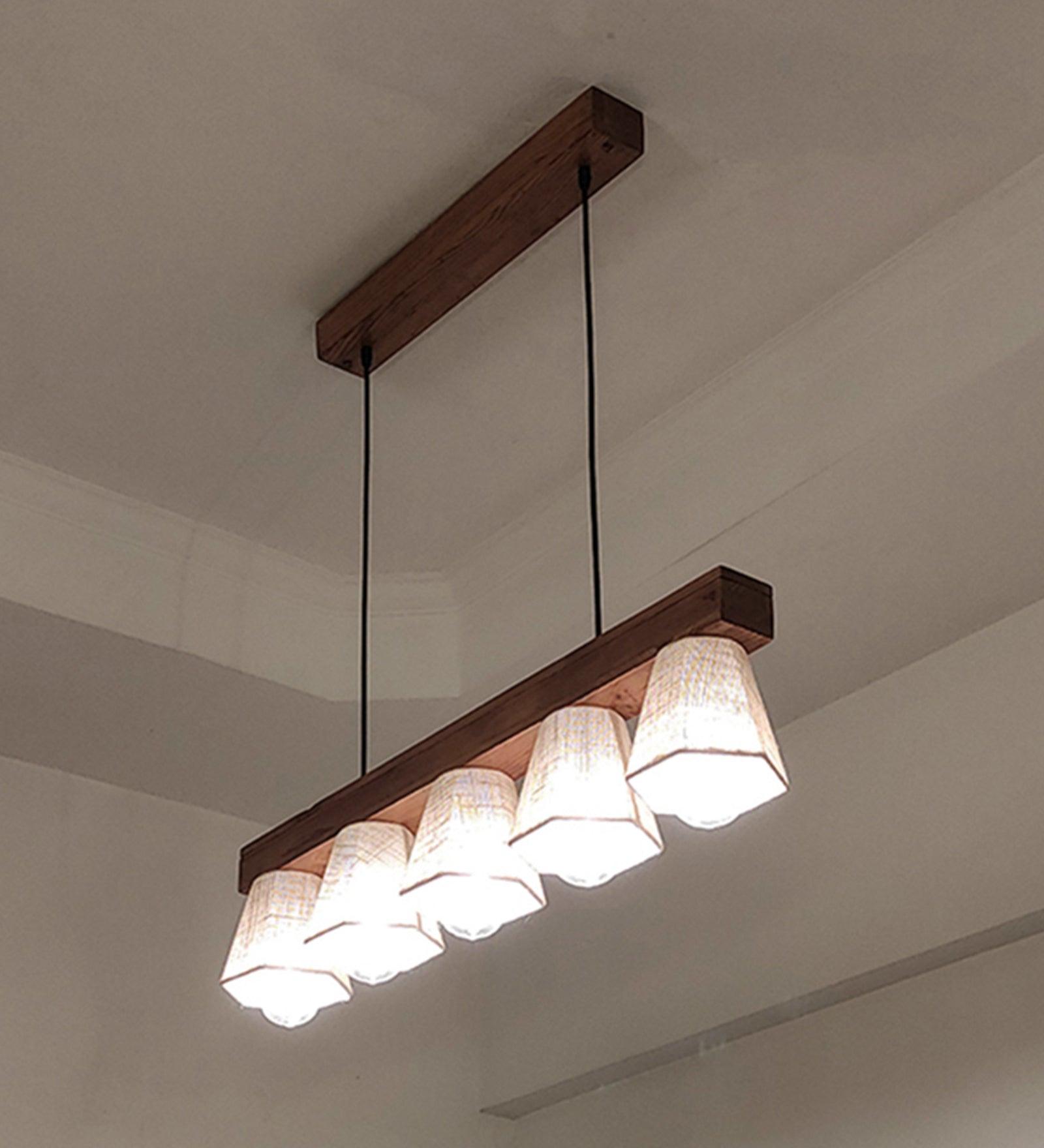 Hexa Brown Wooden 5 Series Hanging Lamp