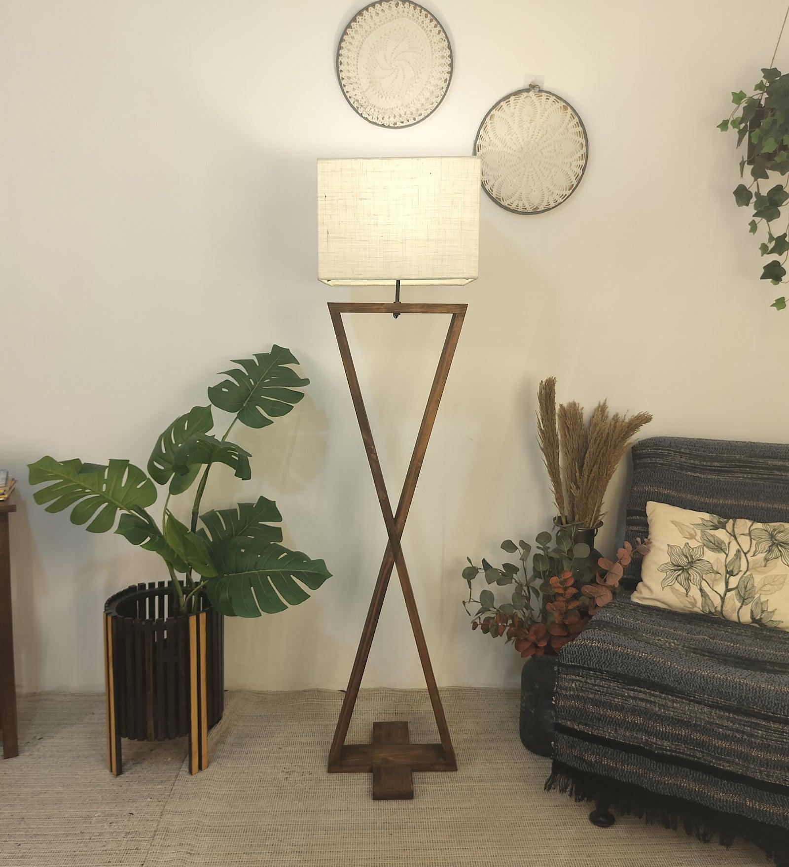 Infinity Wooden Floor Lamp with Premium Beige Fabric Lampshade