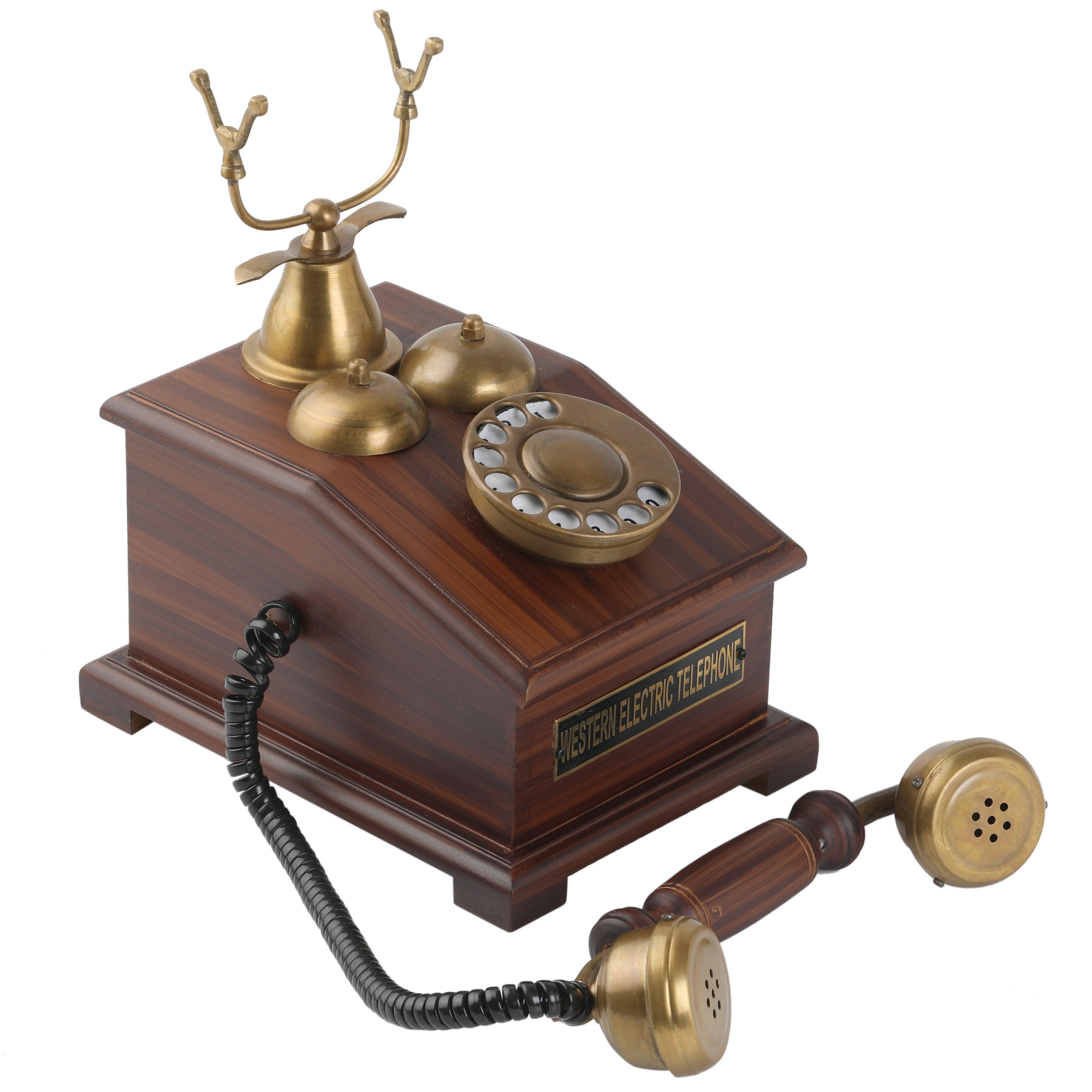 Handcrafted Brass and Wood Antique Telephone Replica