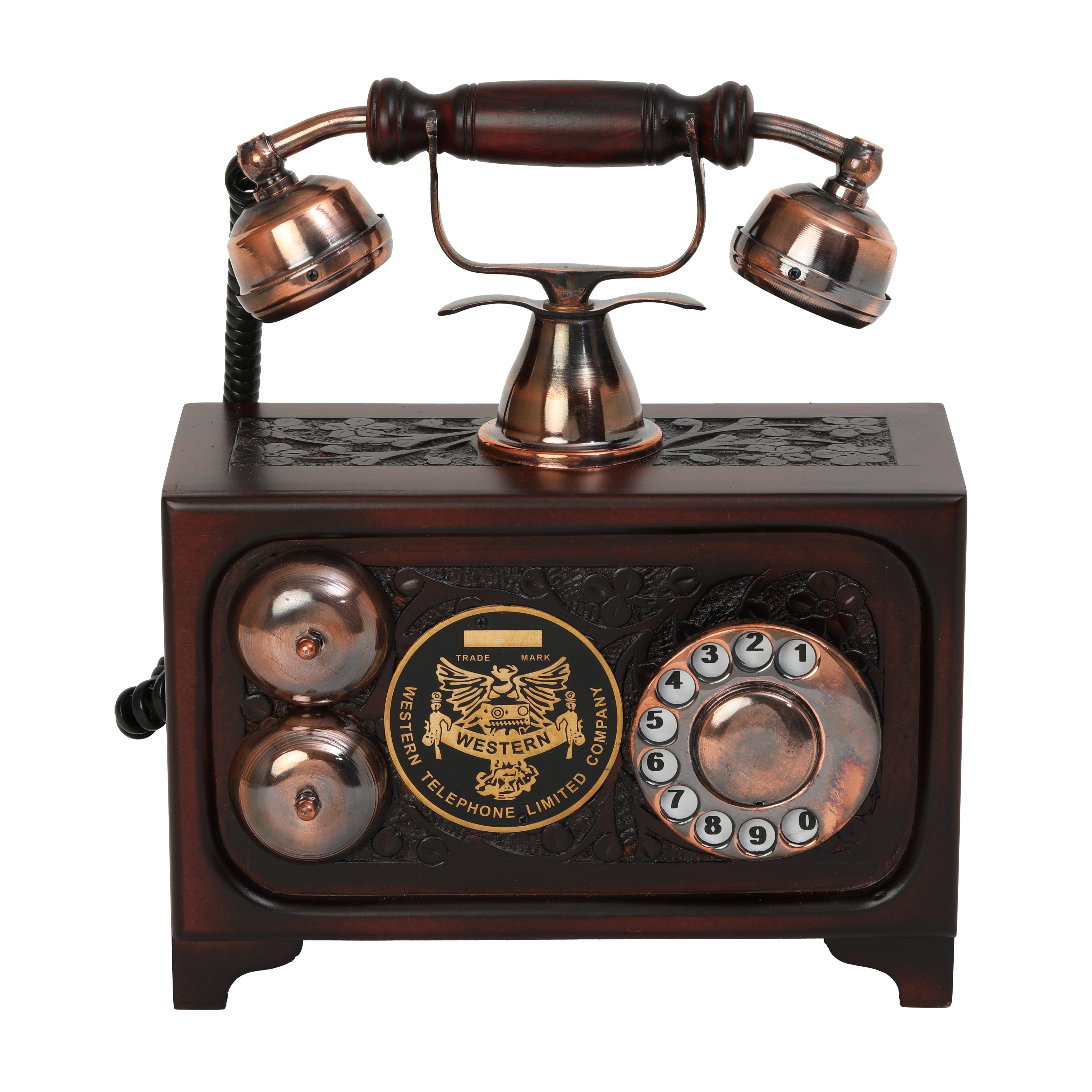 Decorative Maharaja Antique Telephone - Brass and Wood Replica