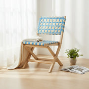 Visby Foldable Teakwood Dining Chair with Blue & Cream Rattan Weave | Wooden Chair