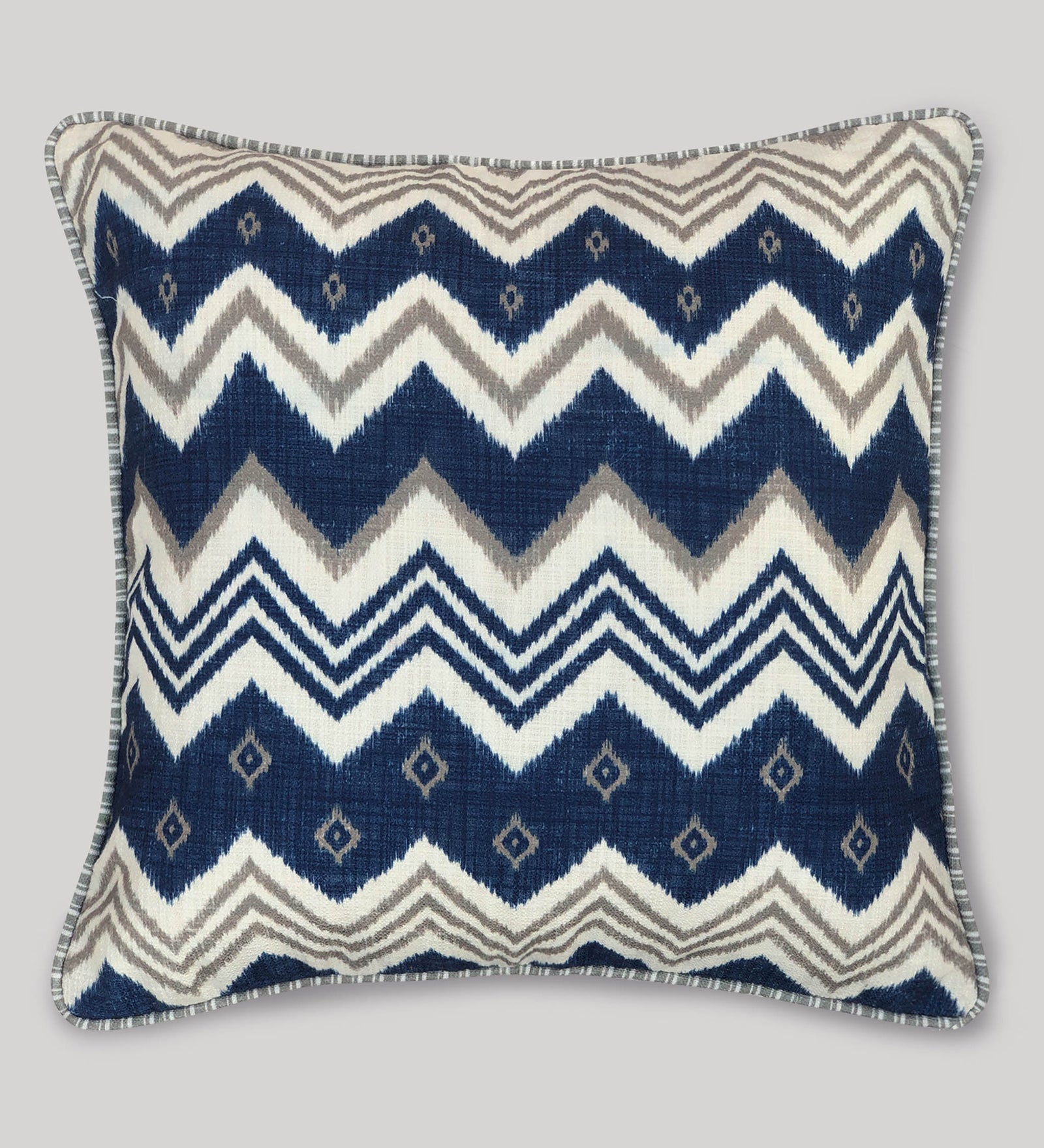 Ikat Lehar Cushion Cover - Blue & White, 18 x 18