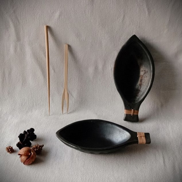 Longpi Black Pottery Matsya Serving Bowl | Platter For Cafe