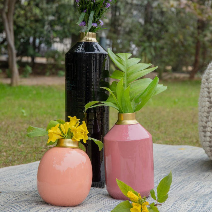 Mayur Pink Enamel Vase for Gifting & Decor | Flower Vase for Table Decor