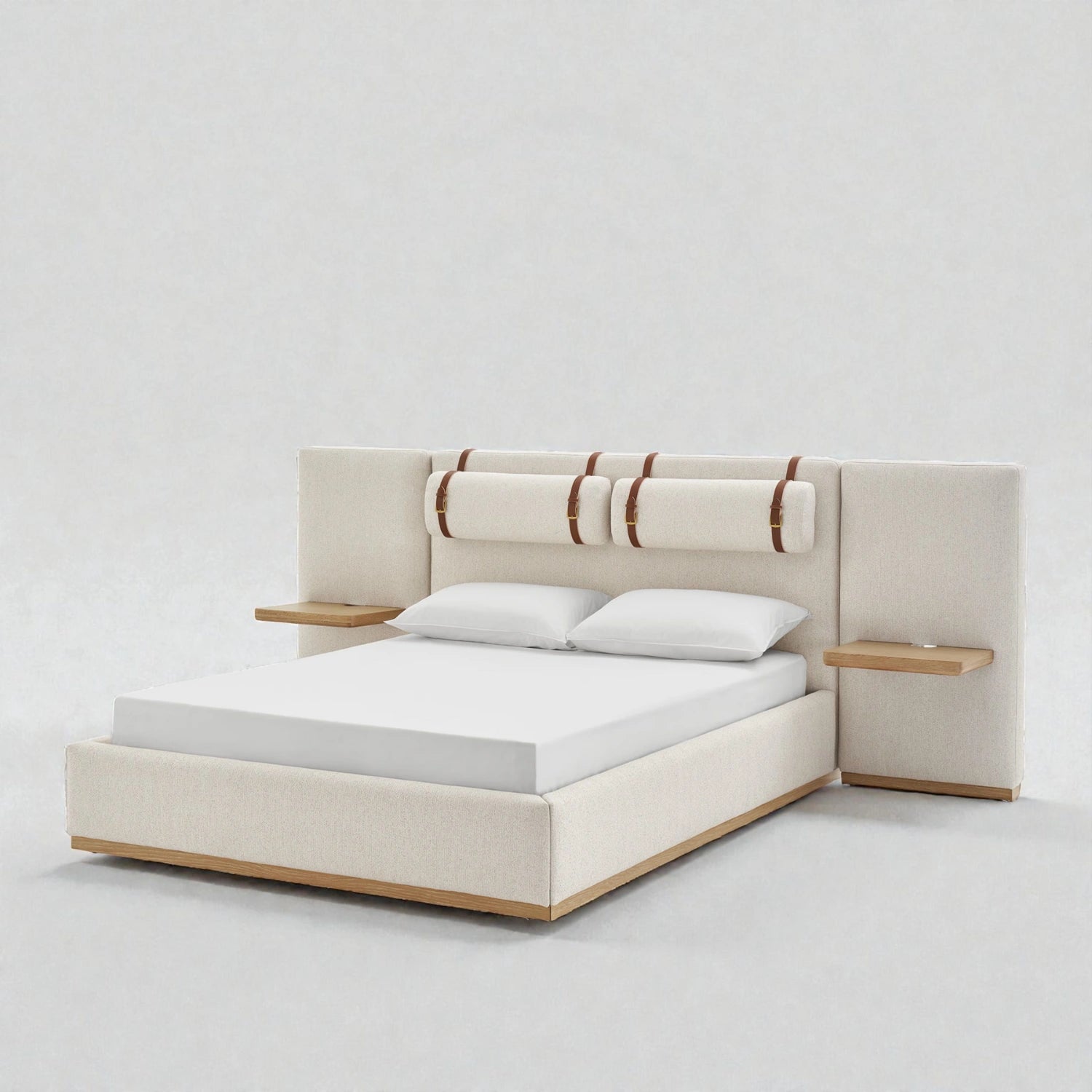 Casper Solid Teak Wood And Fabric Upholstered King Size Bed