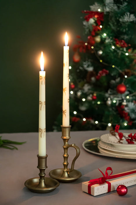 Bow Taper Candles Set of 2 for Festive And Christmas Decor