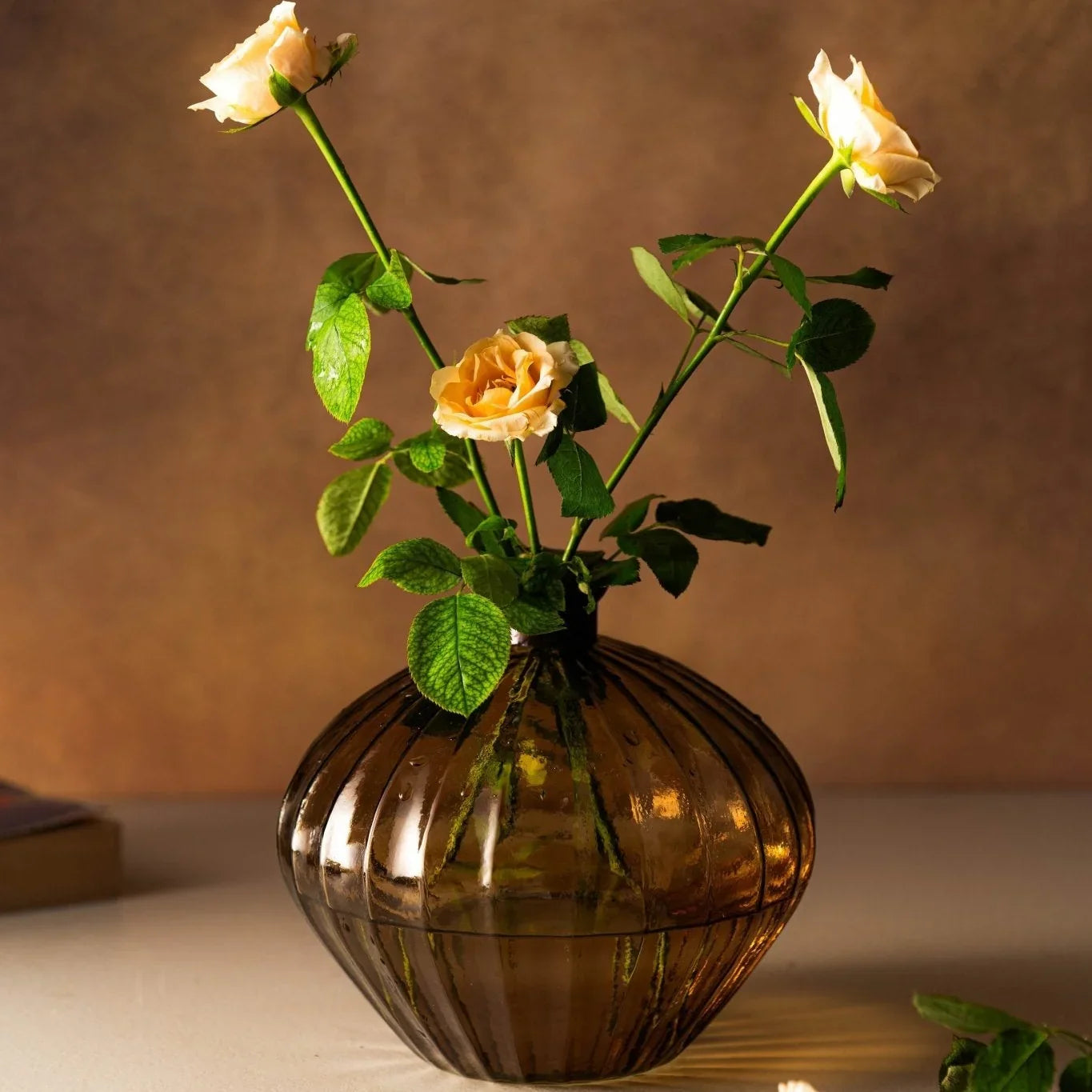 Tinted Brown Glass Vase | Elegant Decorative Vase for Flowers | Flower Pot for Living Room Decor