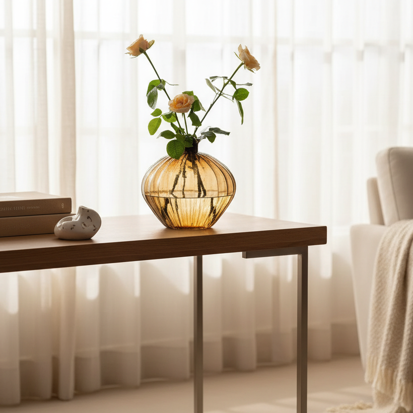 Tinted Brown Glass Vase | Elegant Decorative Vase for Flowers | Flower Pot for Living Room Decor