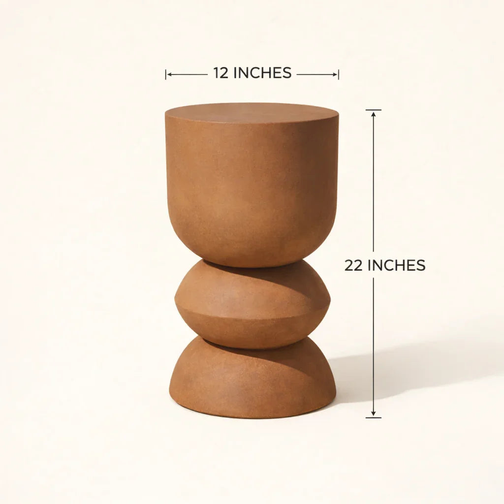 Terracotta Iron Side Table | Modern Round Metal Accent Table for Living Room