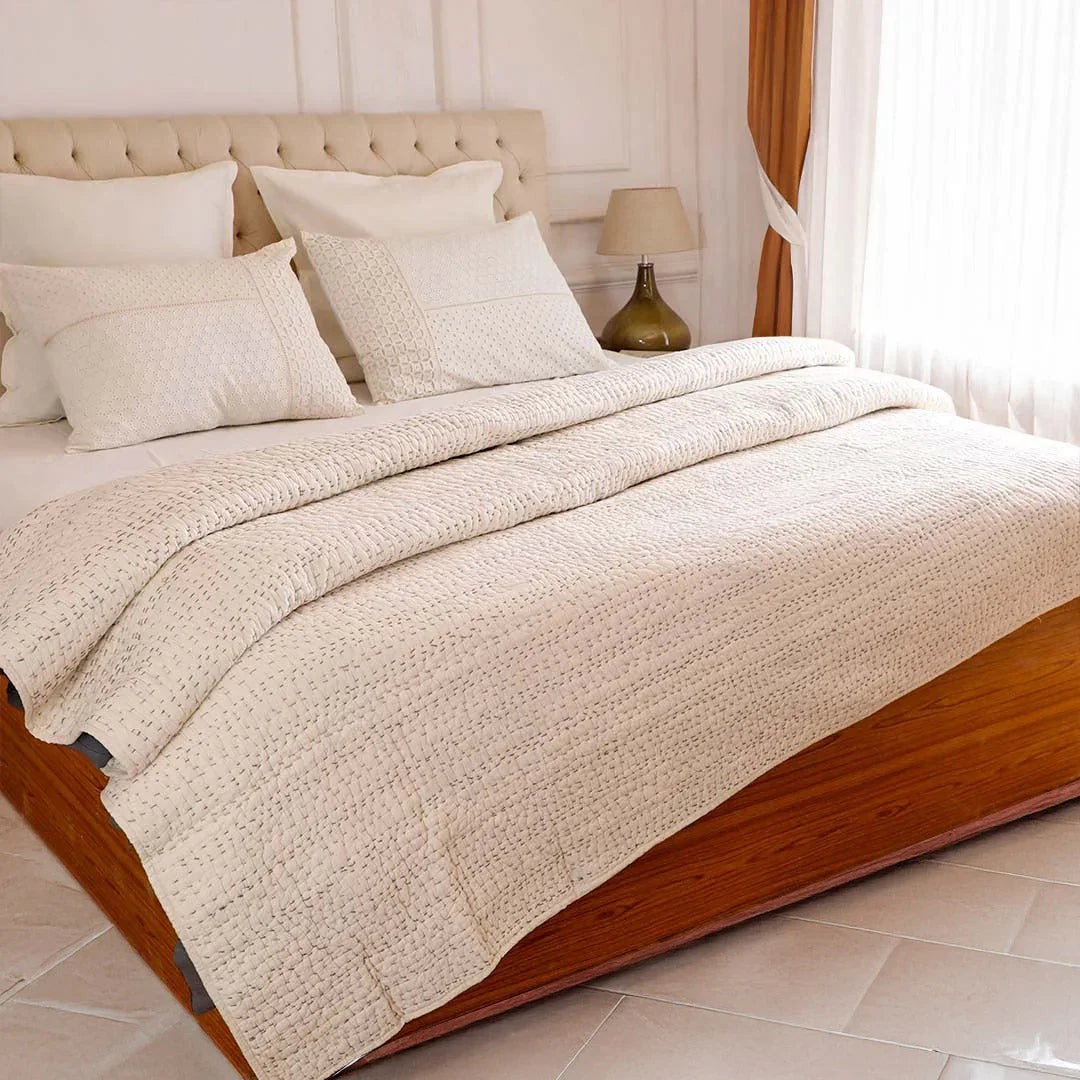 Ashen Pearl Kantha Quilt