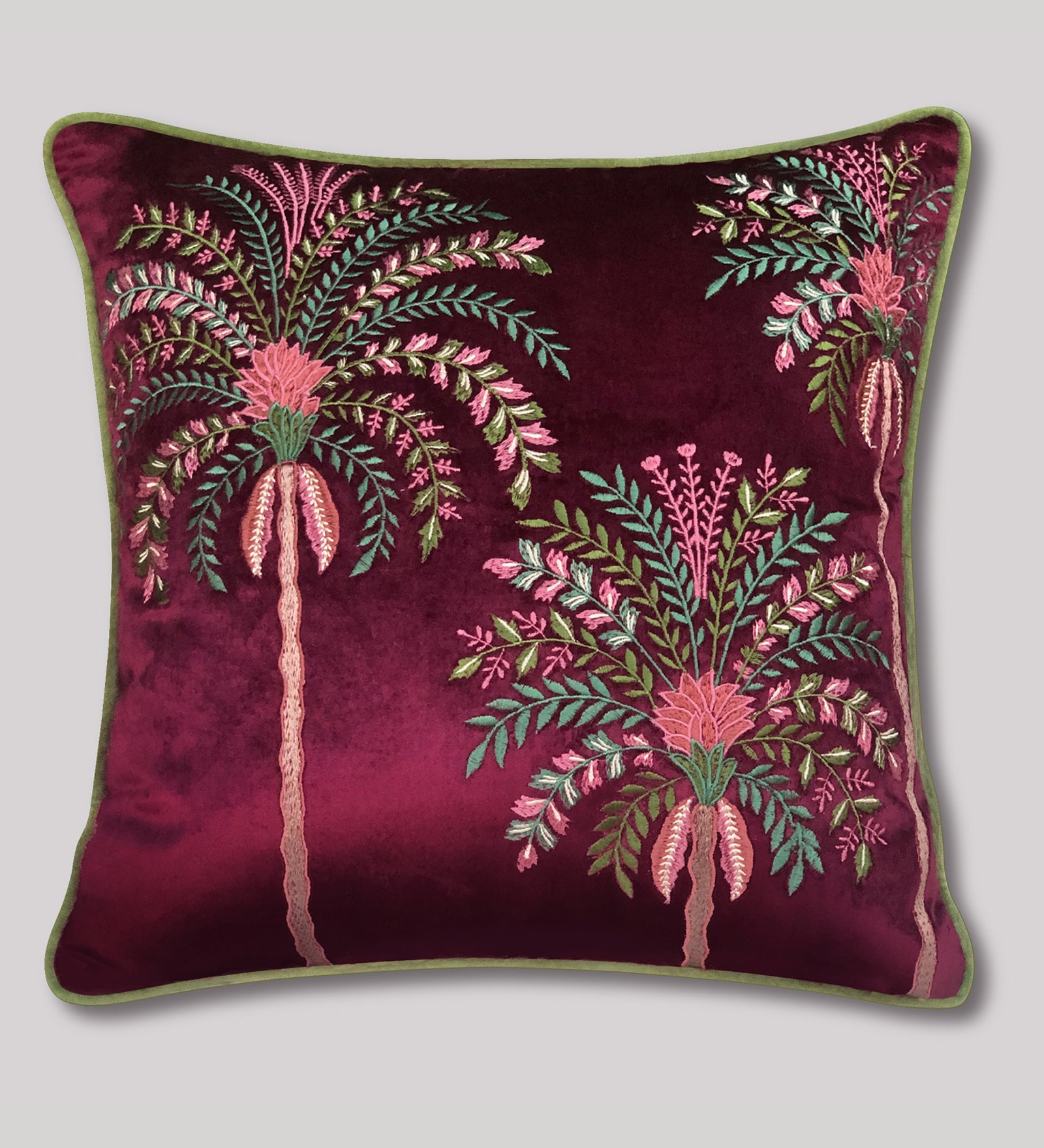 Udaya Palm Embroidery Cushion Cover - 18x18