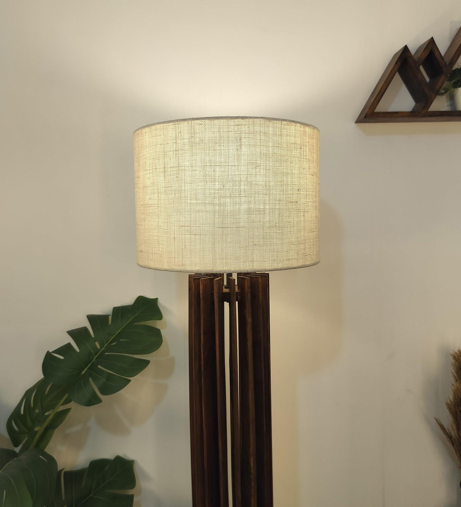 Ventus Wooden Floor Lamp with Premium Beige Fabric Lampshade