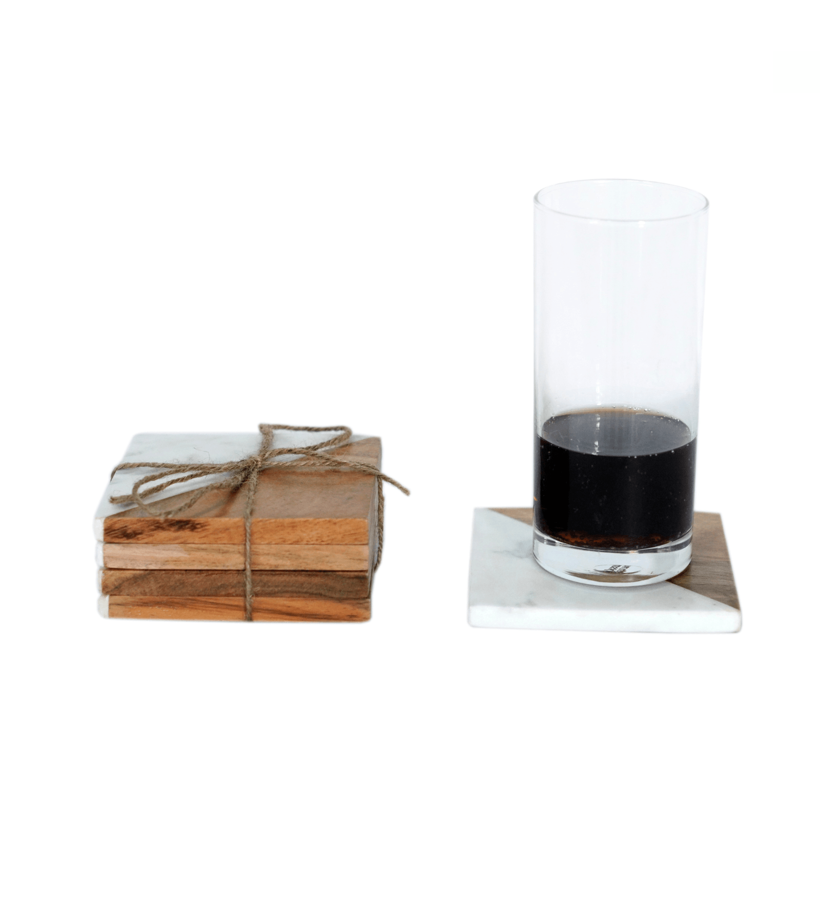 Unique White Marble and Wooden Tea/Coffee/Cocktail Coaster Set of 4 pcs, Table Decorative Cocktail Coaster (Square) Heat-Resistant Coasters for Hot & Cold Beverages