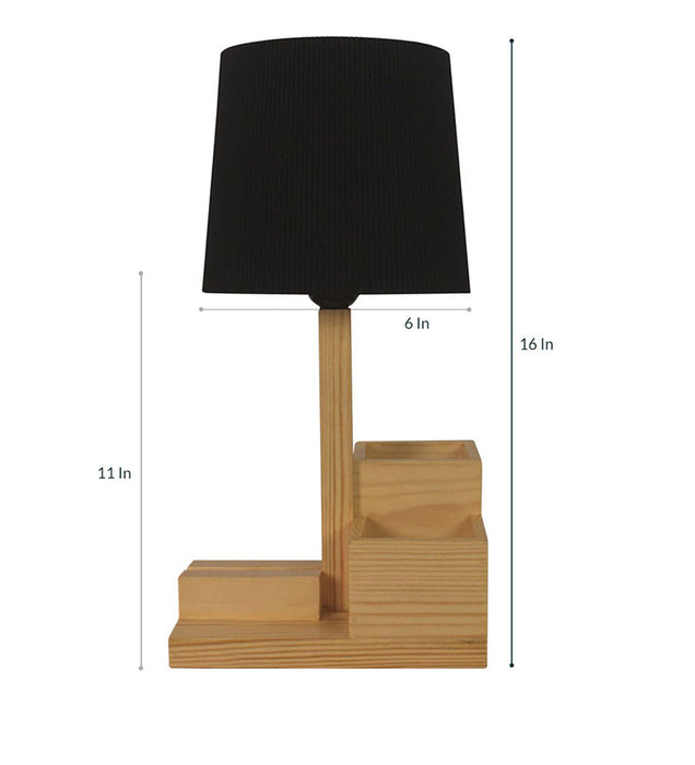 Classic Wooden Table Lamp With Black Fabric Lampshade and Mobile Stand