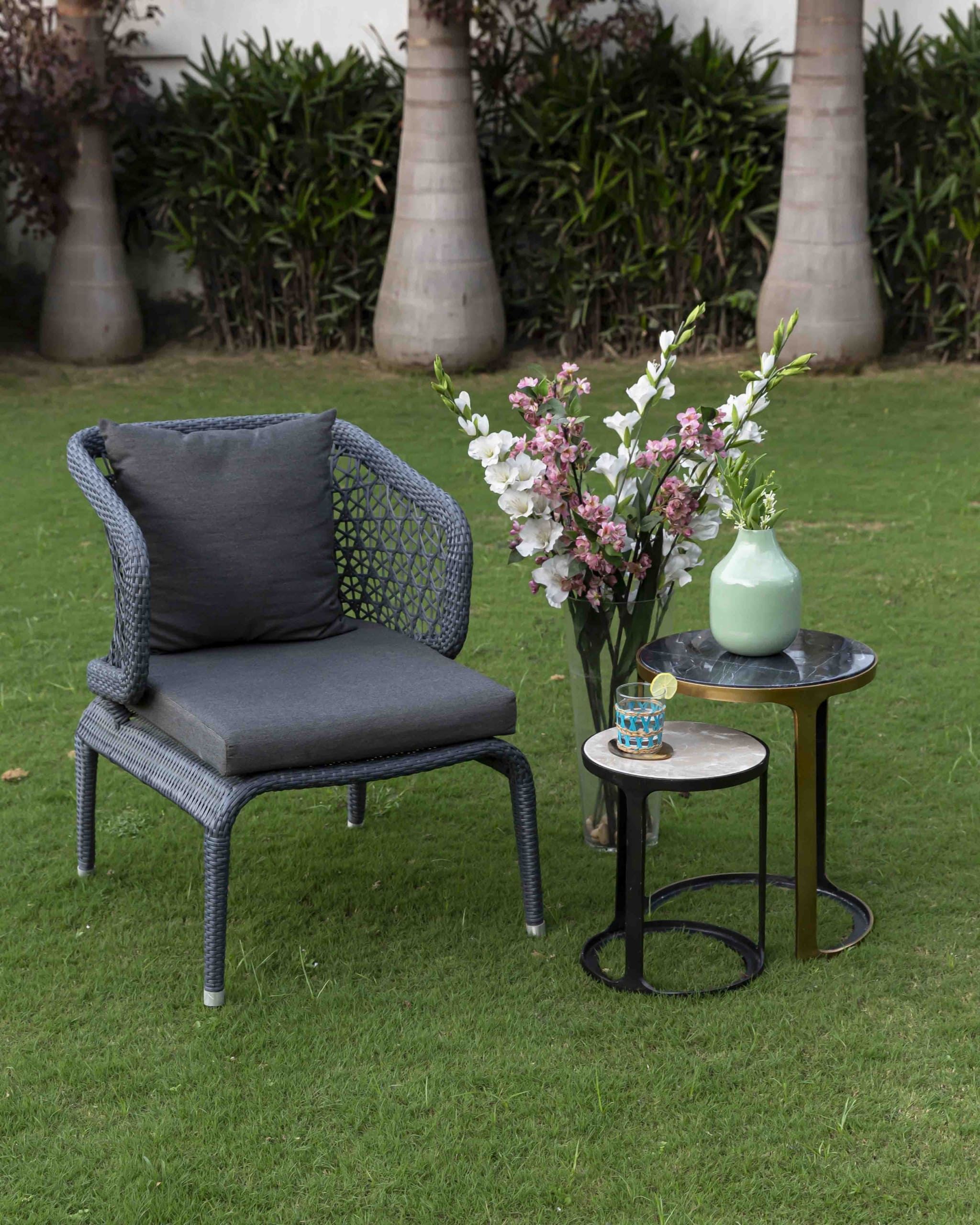 Lady Marc Nesting Tables Set of 2 | Mango Wood & Marble Side Tables for Living Room