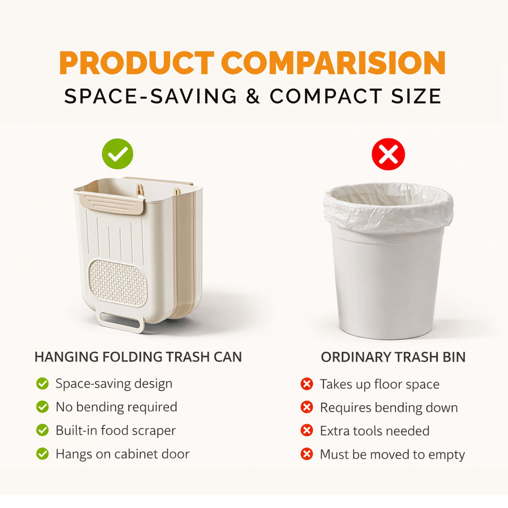 Mini Foldable Hanging Dustbin for Kitchen Cabinet | Wall Mount Garbage Bin No Bend | Medium Capacity Waste Container for Home, Kitchen, Bathroom & Cabinet Door