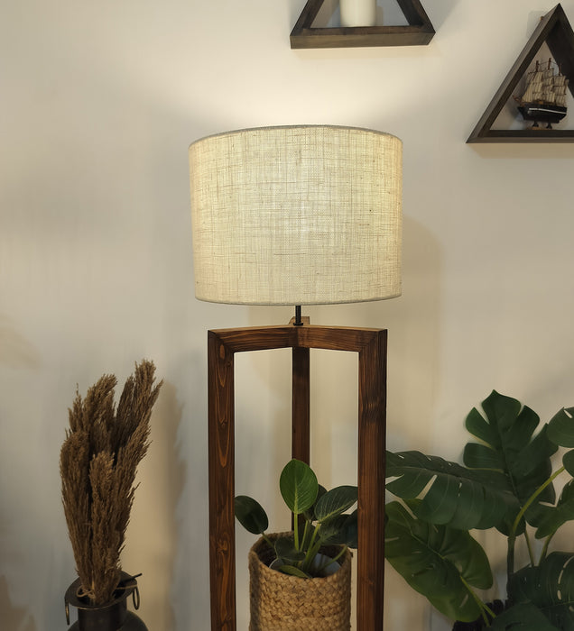 Triad Wooden Floor Lamp with Beige Fabric Lampshade