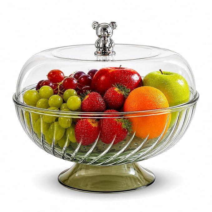 Fruit Storage Bowl with Lid & Drain Tray- 10 Inch | Multi-Functional Fruit Basket with Built-in Drainer | Dustproof Cover | Serving Tray for Fruits, Vegetables & Snacks | Kitchen & Dining Use