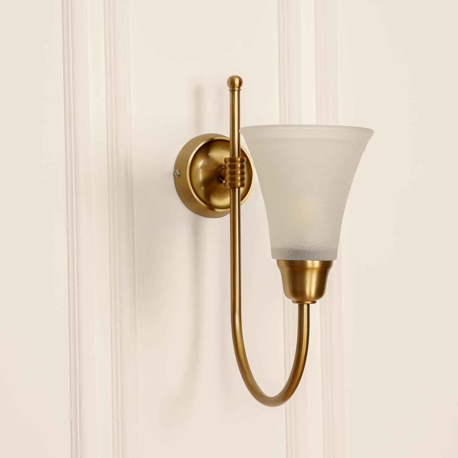 Hockey Wall Lamp Antique Brass Finish with Frosted Hammered Glass Shade for Living Room, Bedroom, and Home Decoration