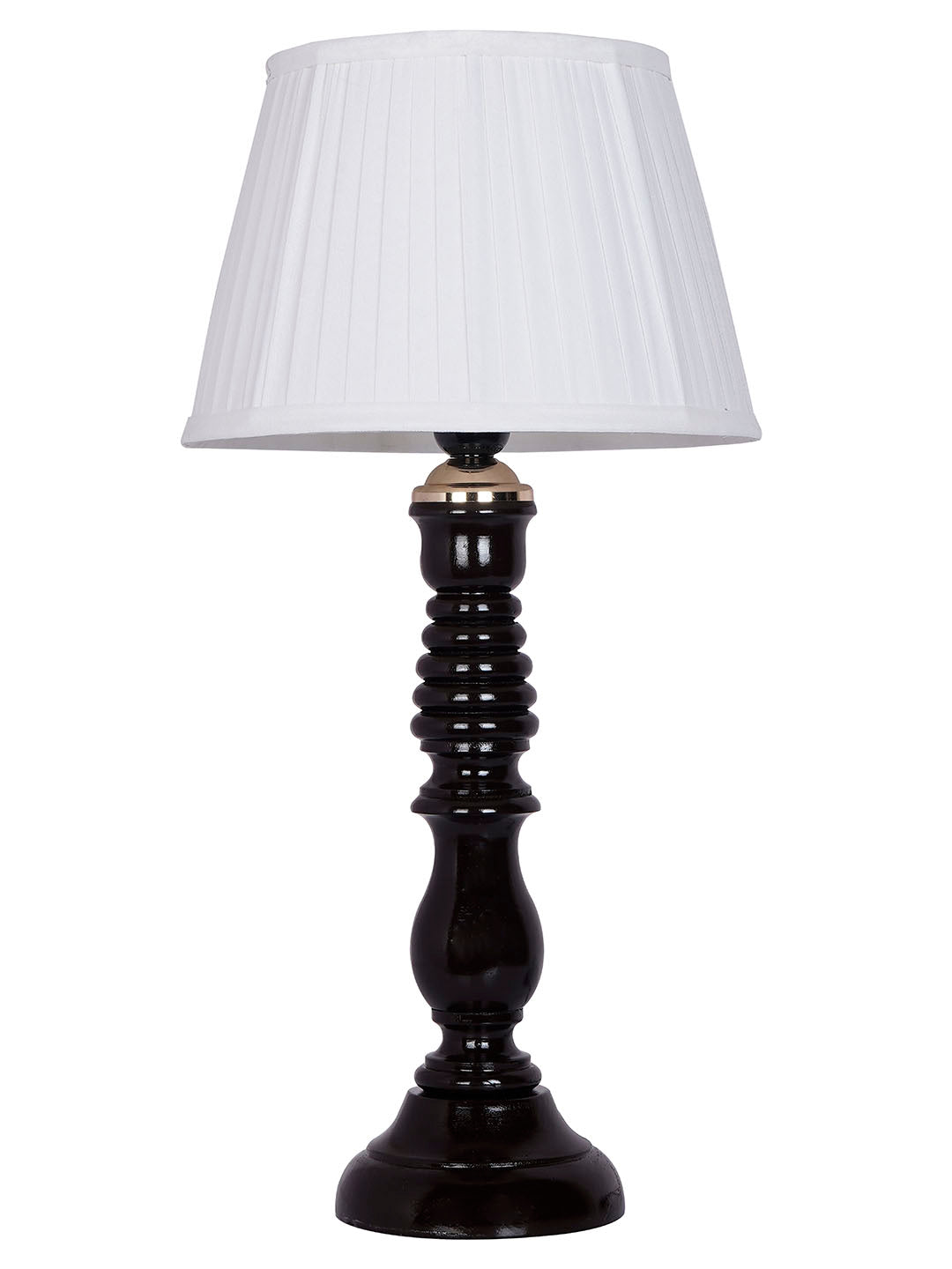 Transitional Wooden Table Lamp | Black Finish with Pleated Chiffon Shade