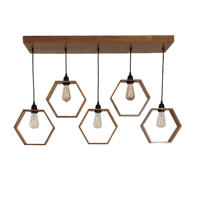 Hexagram Brown Wooden 5 Series Hanging Lamp