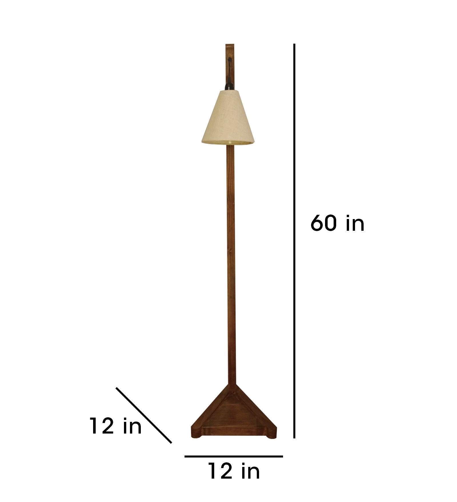 Charles Wooden Floor Lamp with Brown Base and Jute Fabric Lampshade