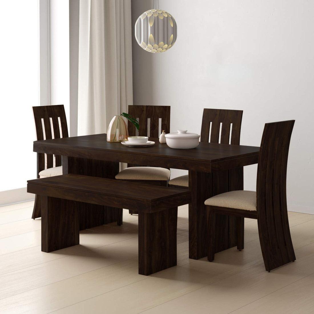 Sheesham Wood Dining Set Six Seater With Bench | Dining Room Furniture