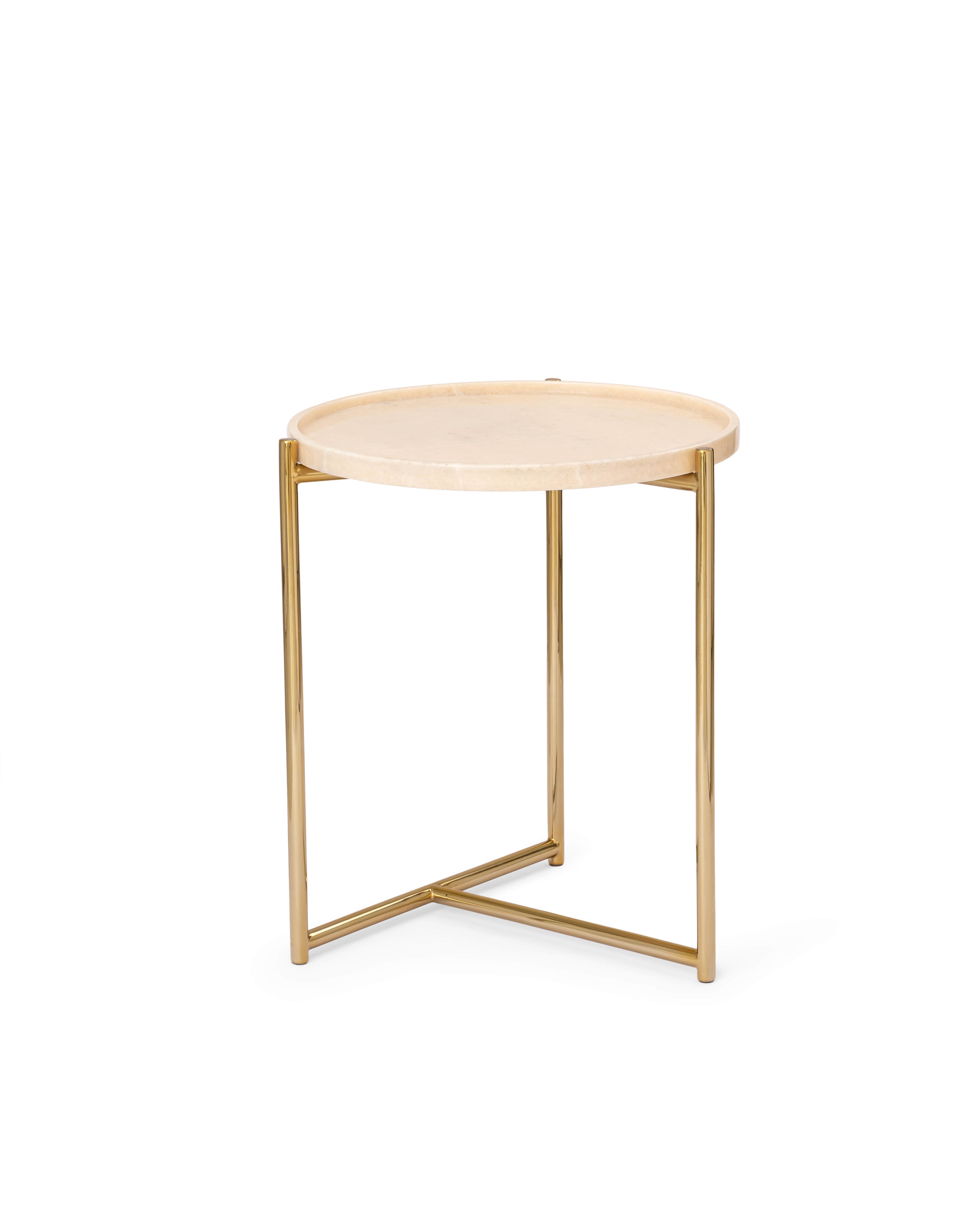 Tri-Metal Side Table with White Marble Top | Brass Gold Accent End Table for Living Room