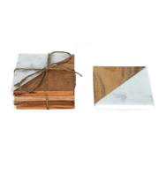 Unique White Marble and Wooden Tea/Coffee/Cocktail Coaster Set of 4 pcs, Table Decorative Cocktail Coaster (Square) Heat-Resistant Coasters for Hot & Cold Beverages