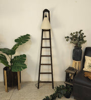Stairway Wooden Floor Lamp with Brown Base and Jute Fabric Lampshade