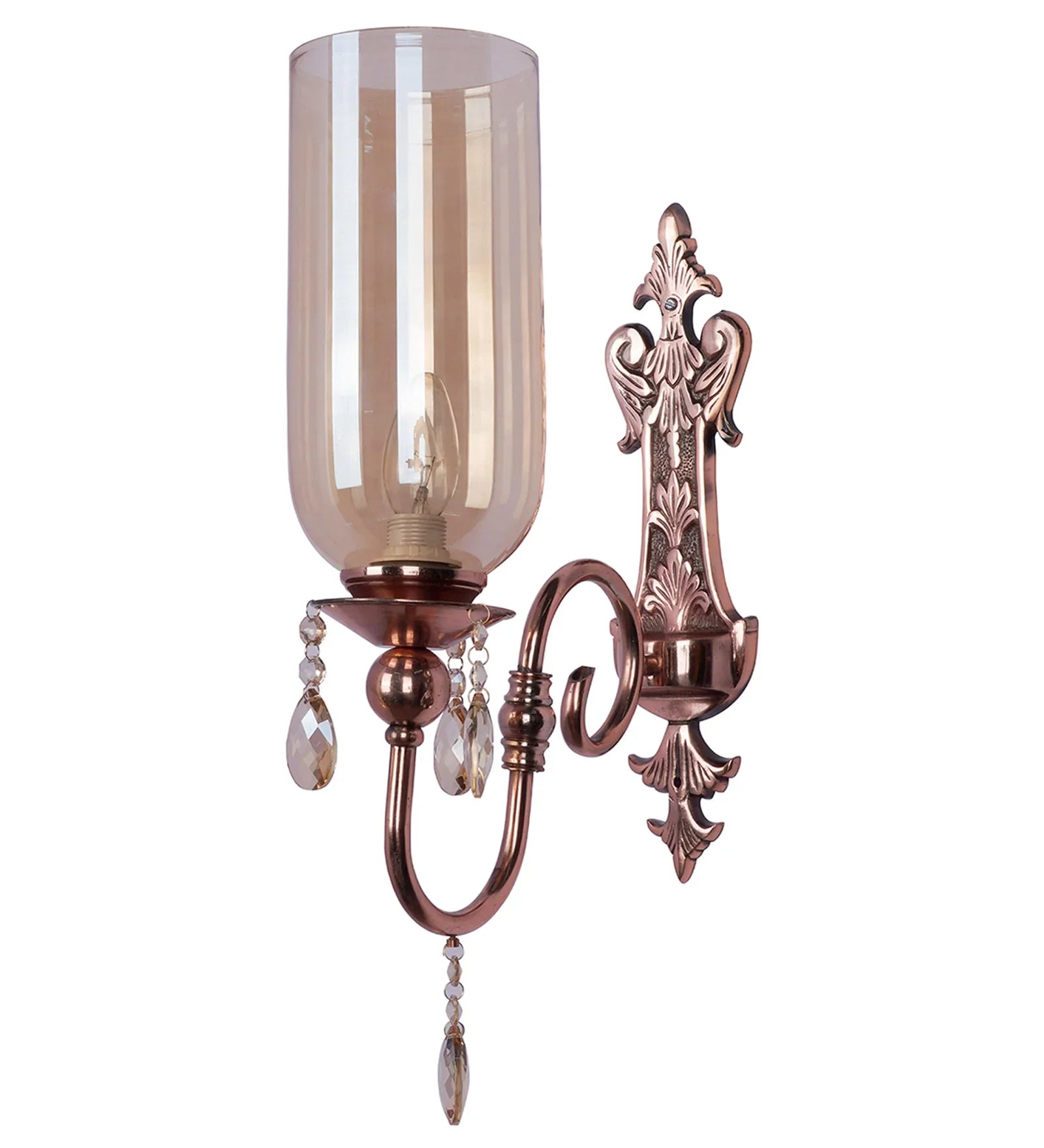 European Copper-Finish Single Light Steel Wall Sconce With Translucent Glass Shade