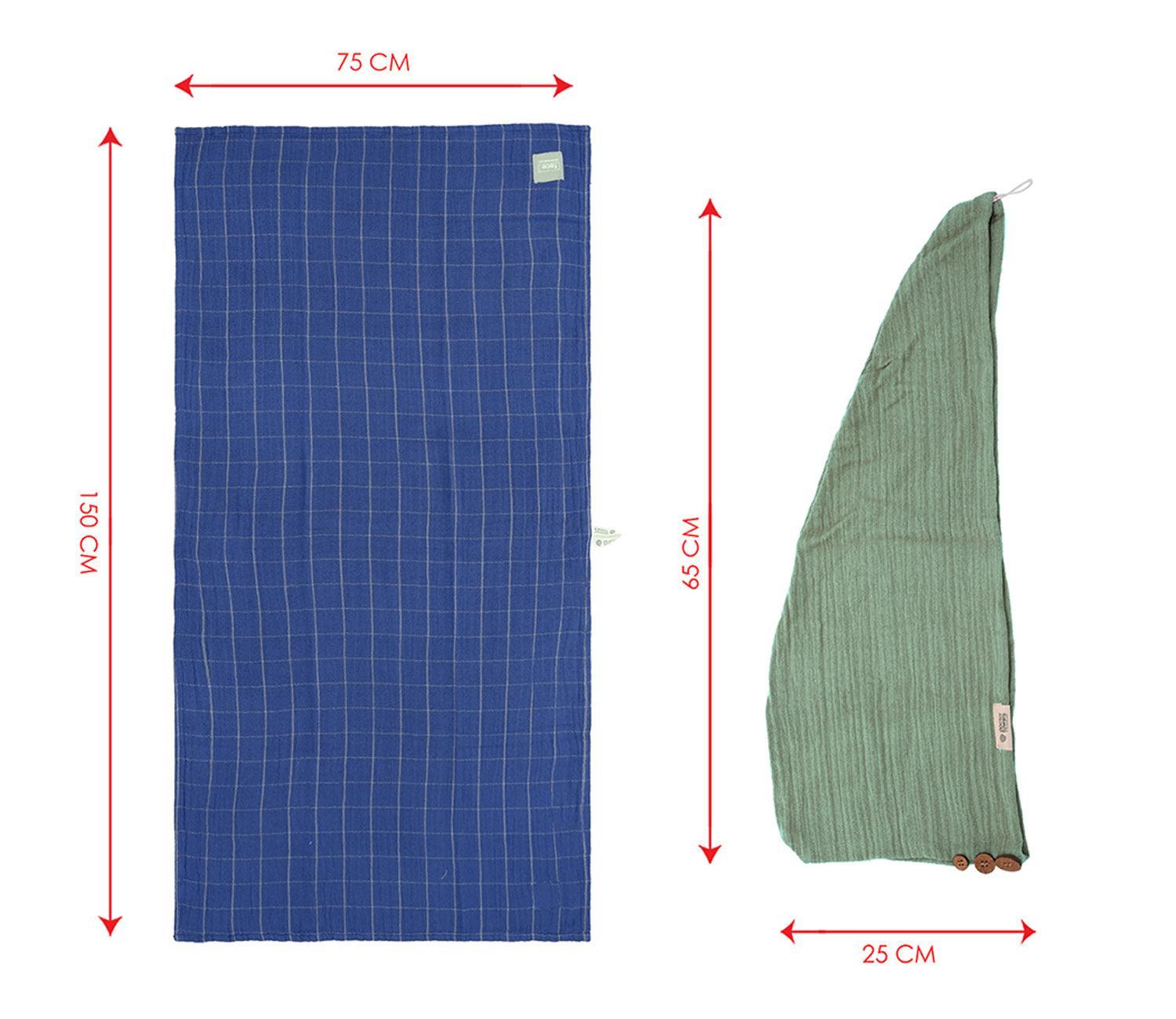 Banana Double Cloth Bath Towel + Hair Towel Combo Assorted Pack of 2