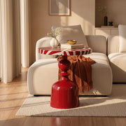 Ruby Red Iron Side Table | Glossy Metal Pedestal Accent Table for Living Room