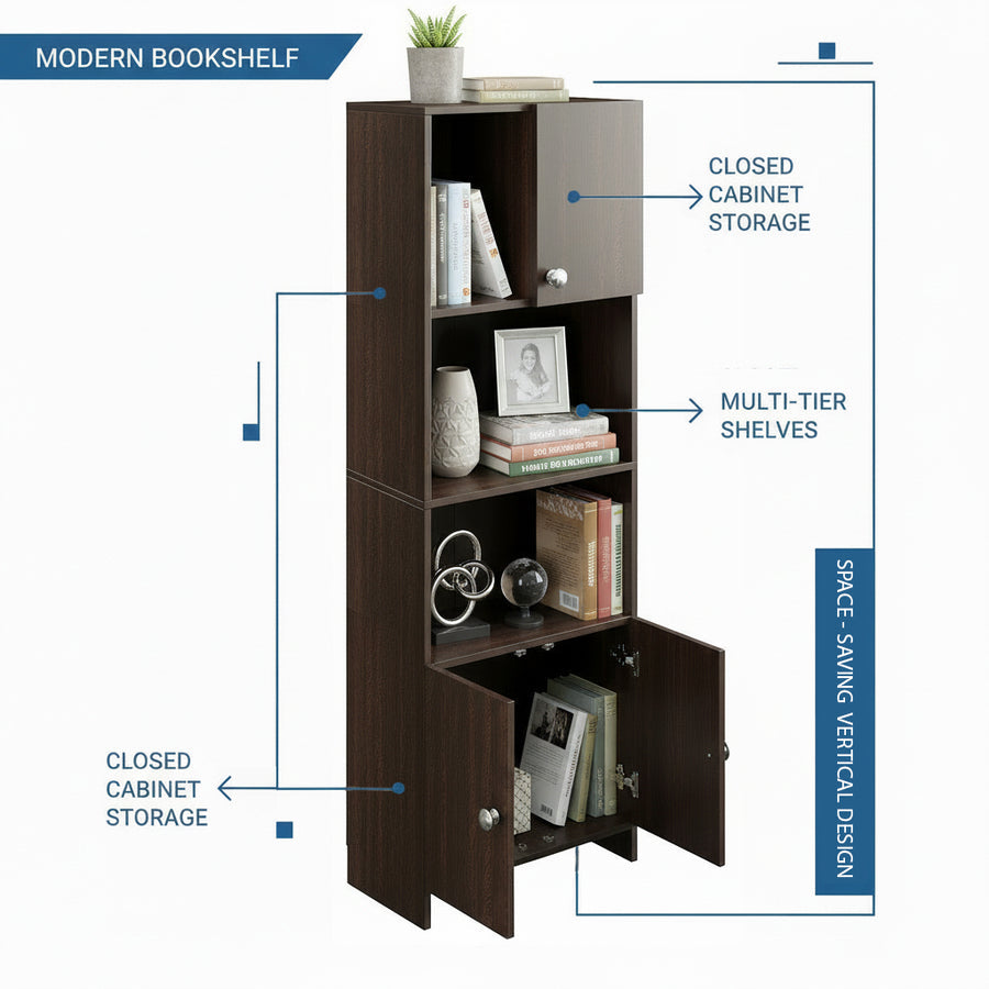 Bookshelf with Doors and Storage Cabinet - Stenza