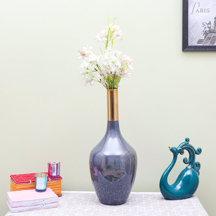 Slender Deidra Teal & Dim Brass Vase