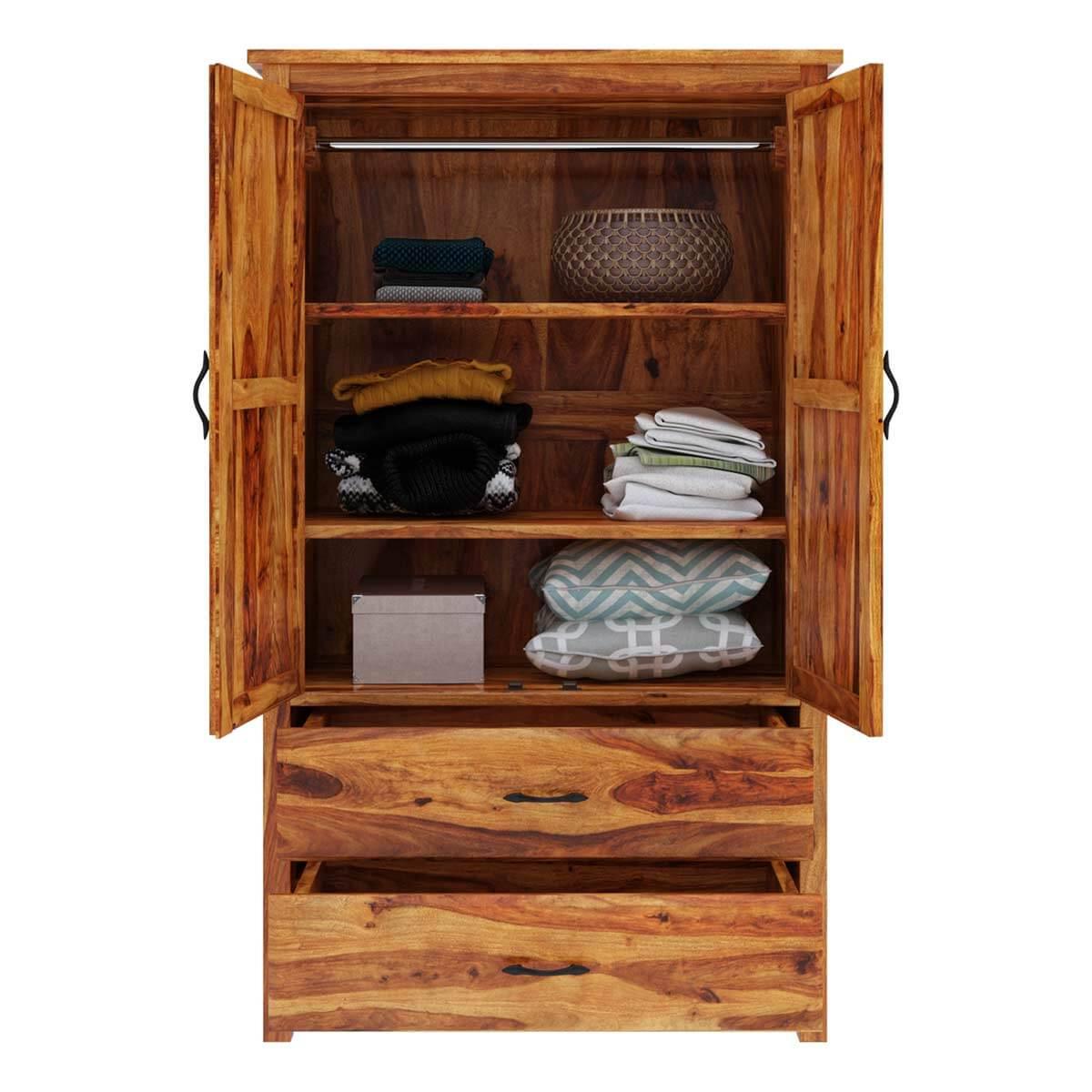 Parker Solid Sheesham Wood 2 Door 2 Drawer Wardrobe In Light Honey Finish