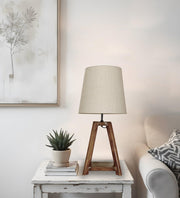 Charlotte Brown Wooden Table Lamp with White Jute Lampshade