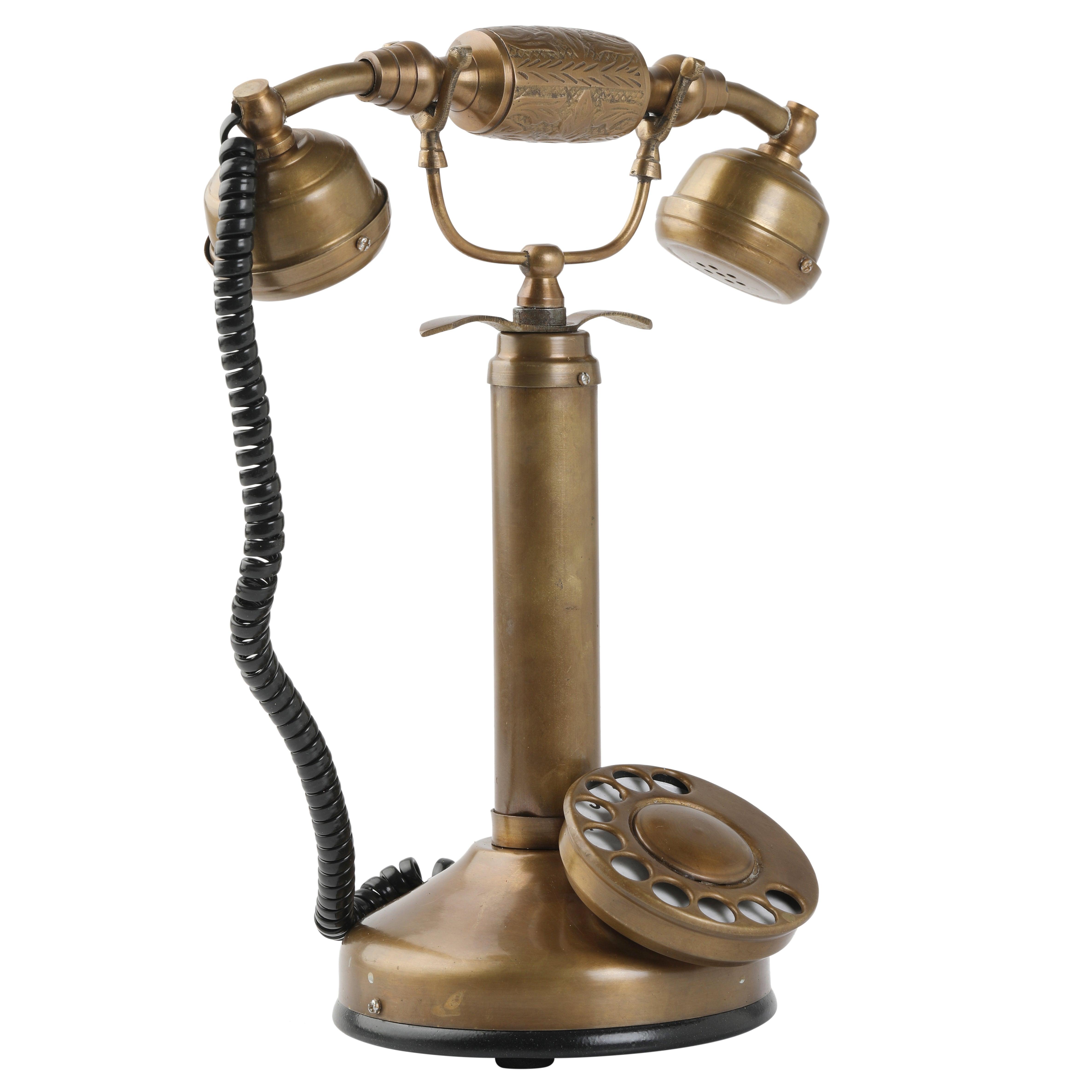 Artisanal Non-Functional Antique Telephone - Brass and Wood