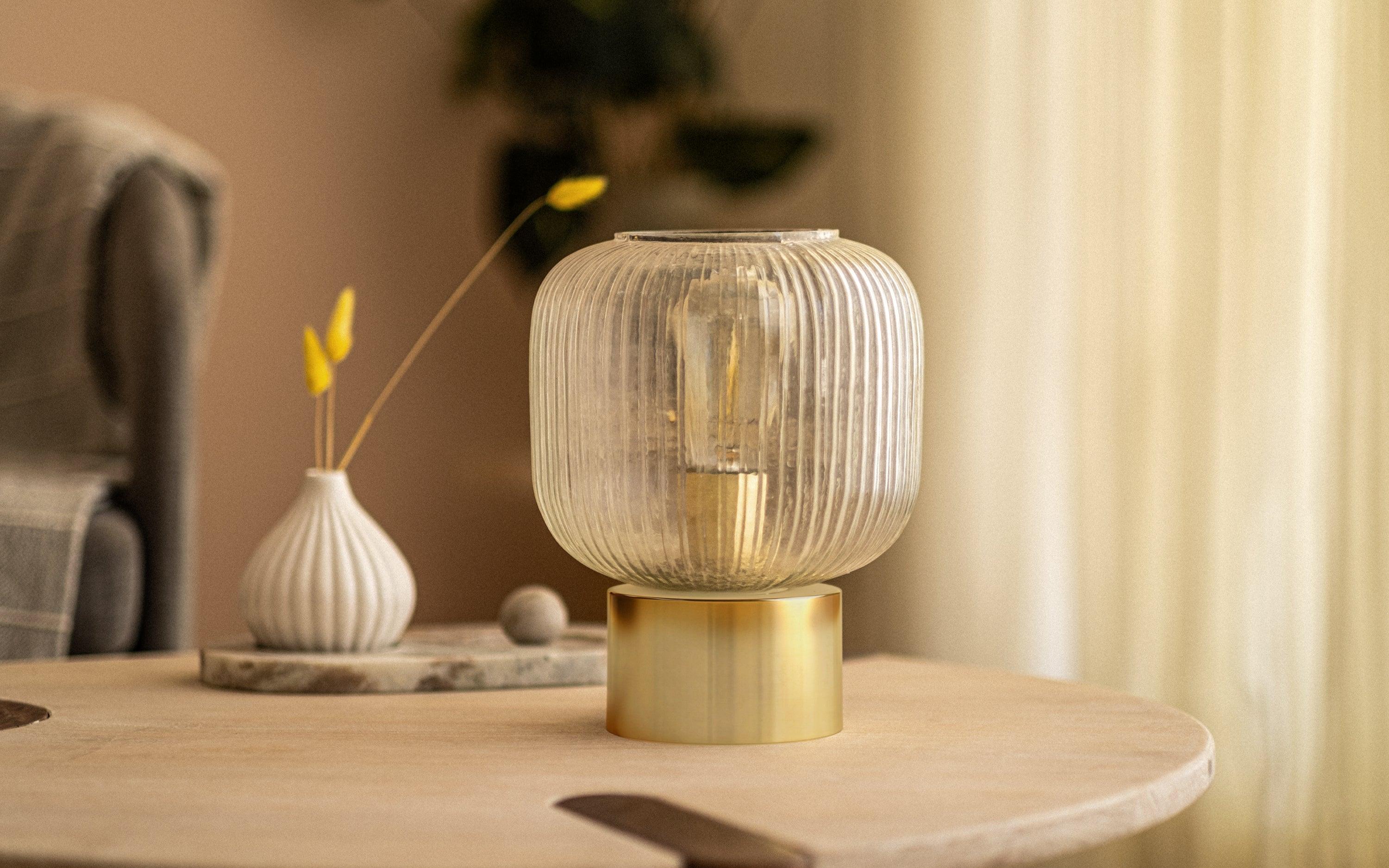 Chi Table Lamp Small | Mild Steel and Clear Lined Glass