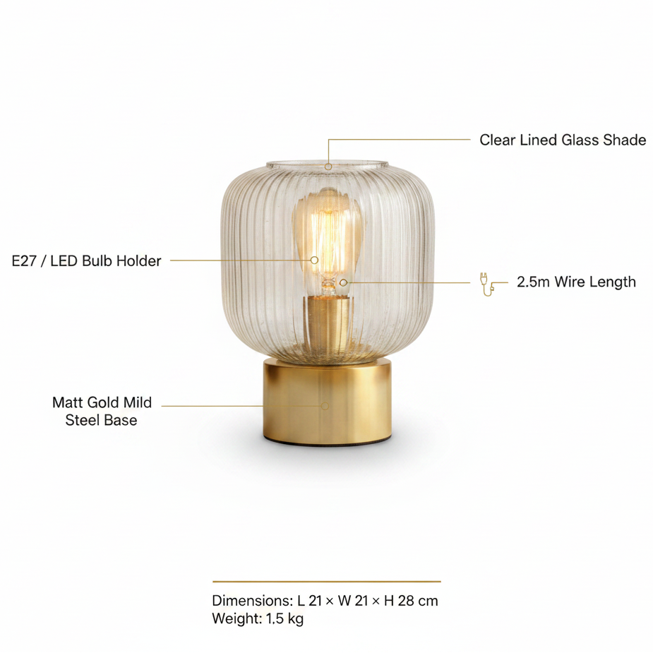 Chi Table Lamp Small | Mild Steel and Clear Lined Glass