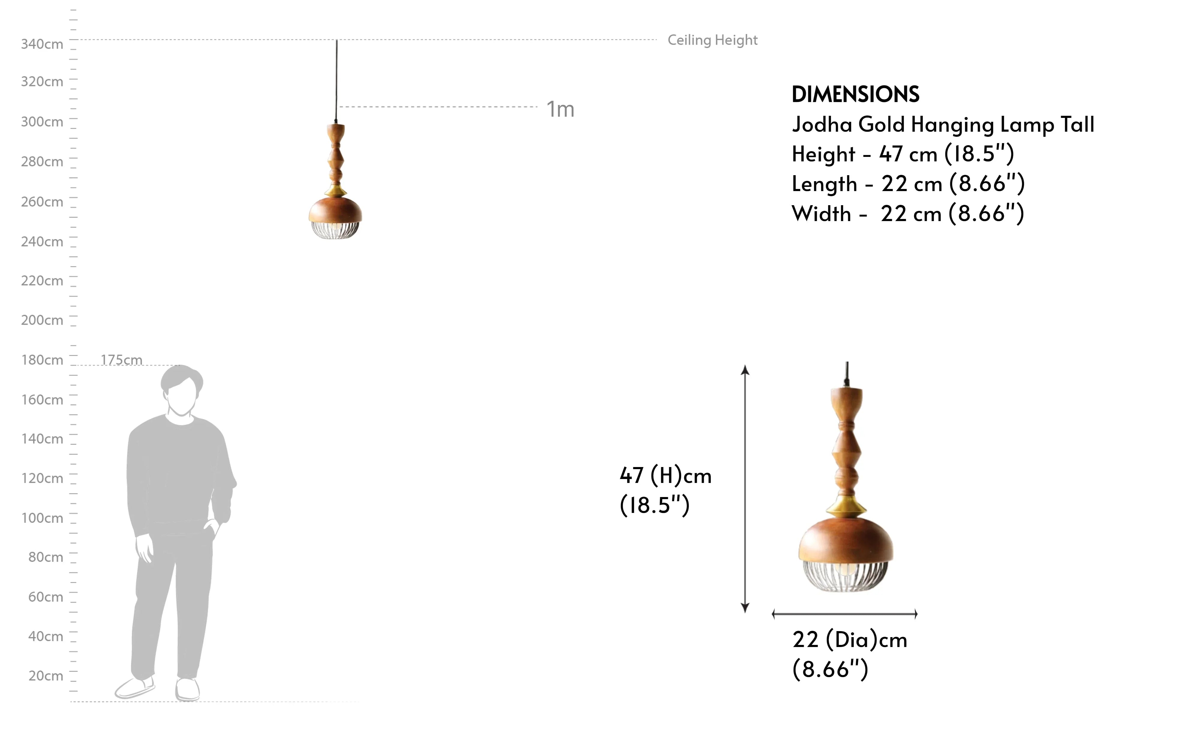 Jodha Gold Hanging Lamp Tall