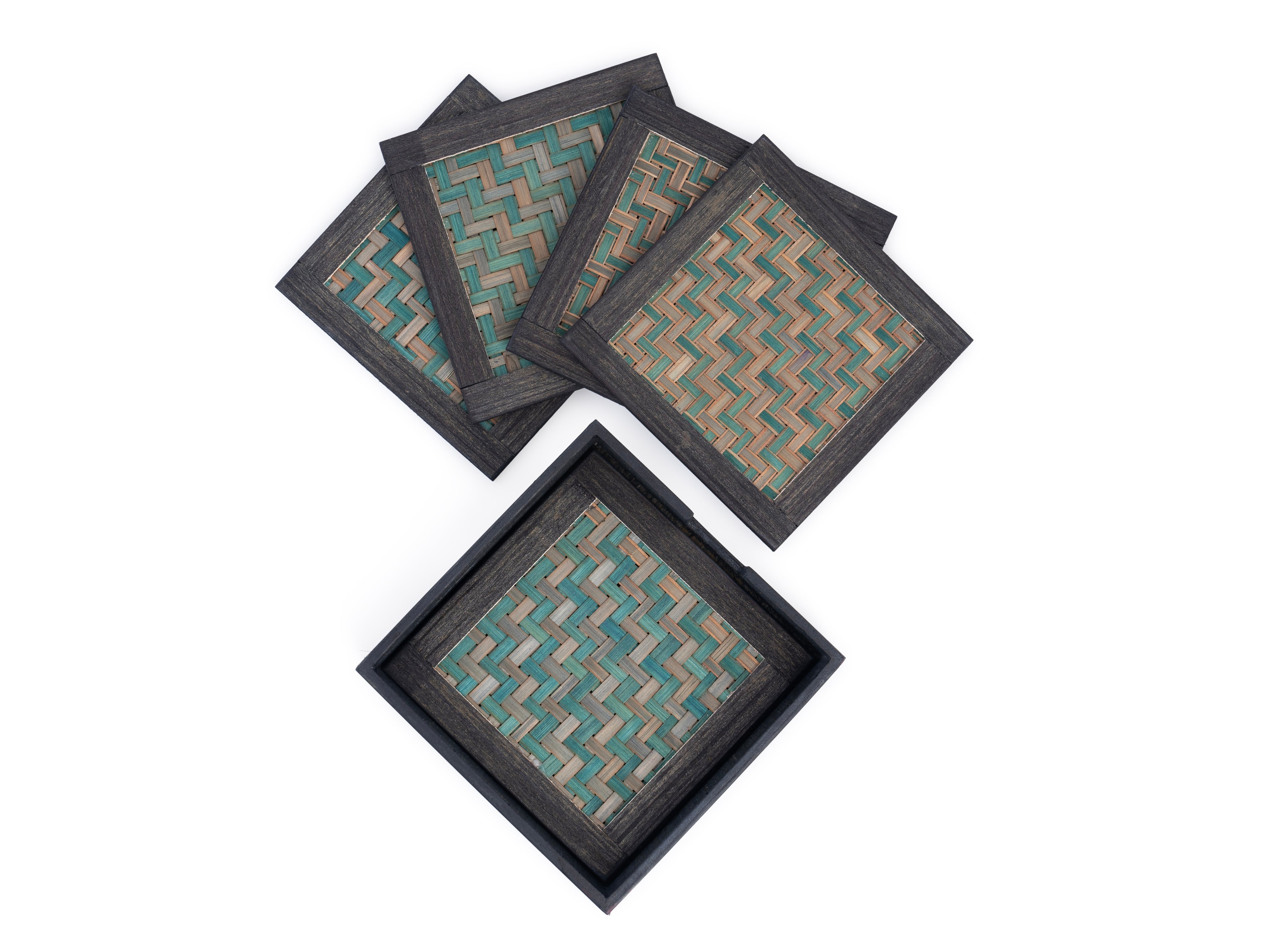 Handwoven Bamboo Coaster Set With Wooden Case