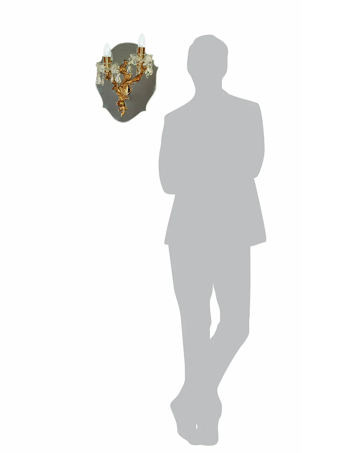Vintage Opulence: Golden Wall Sconce with Crystal & Mirror - European Flair