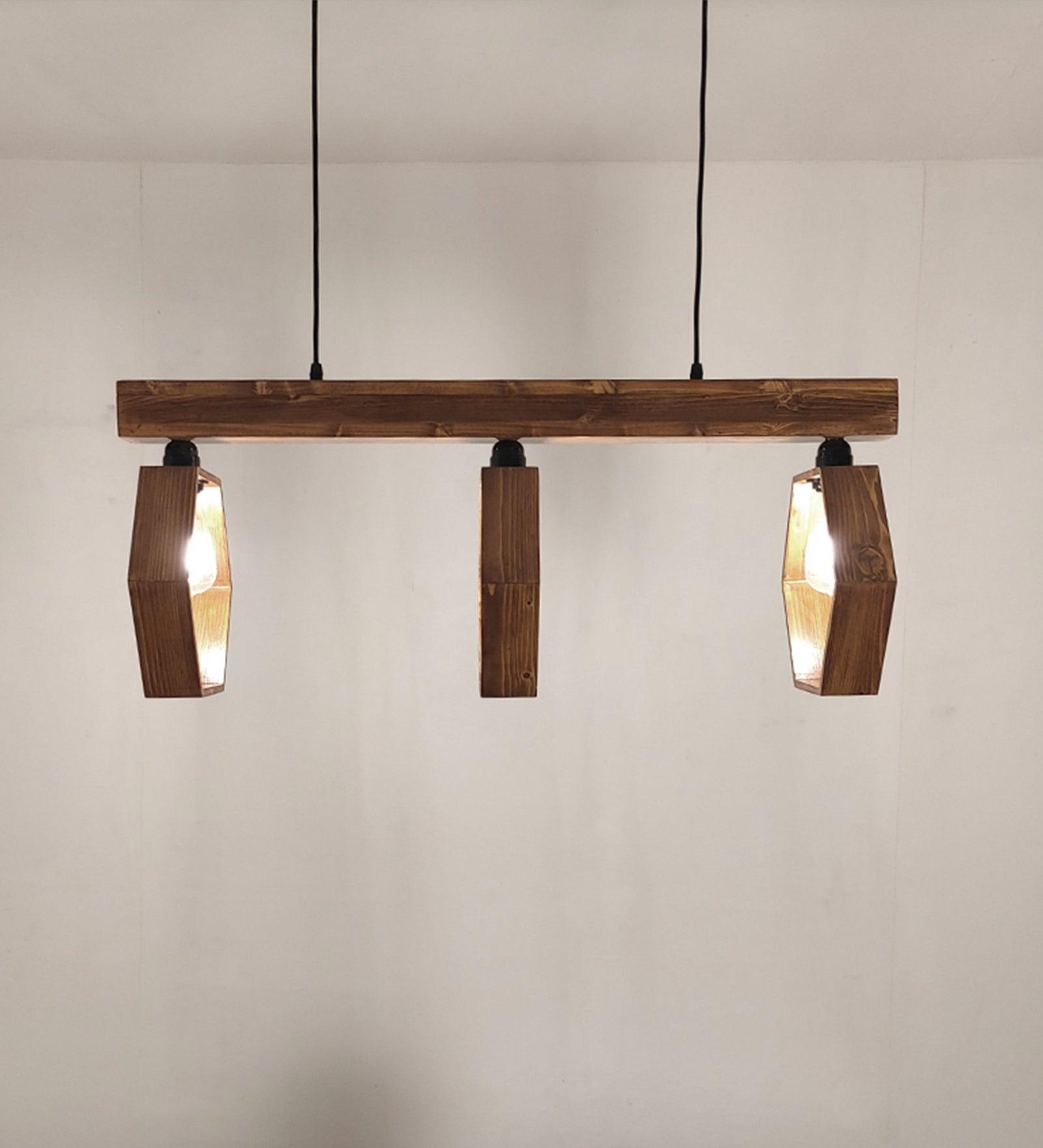 Hexagram Brown Wooden 3 Series Hanging Lamp