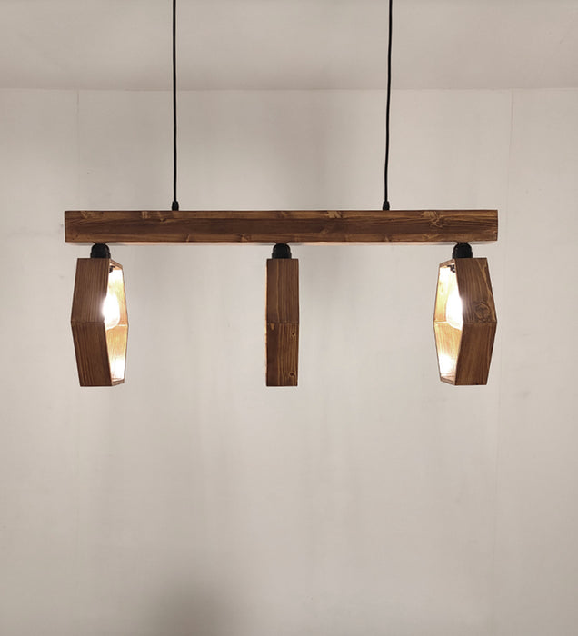 Hexagram Brown Wooden 3 Series Hanging Lamp