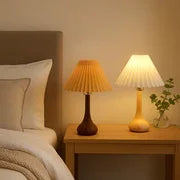 Wooden Table Lamp with Pleated Shade