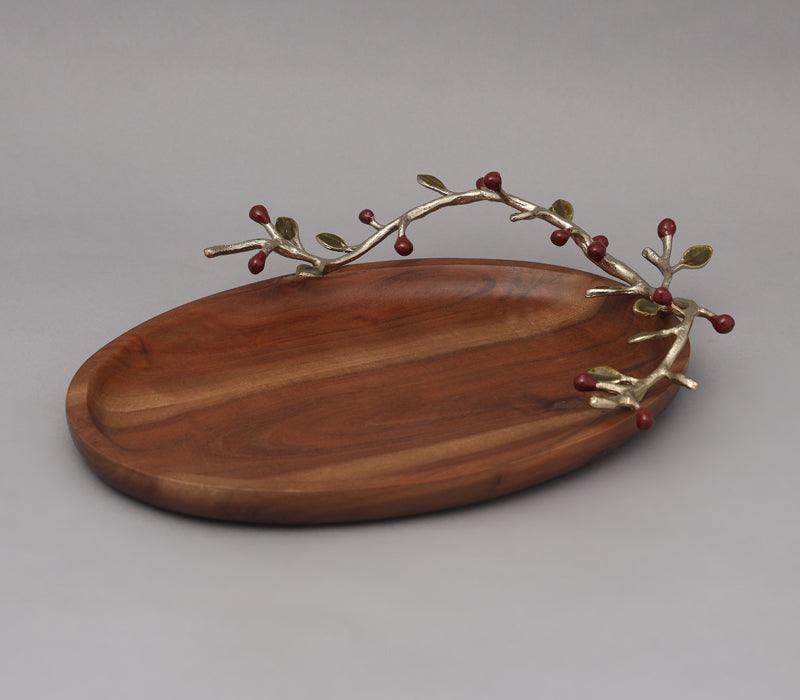 Scintilla Platter | Gold Finished & Enamelled With Natural Finished Acacia Wood