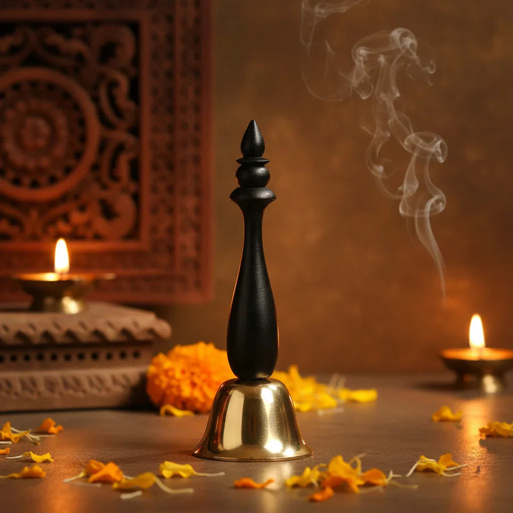 Brass & Wooden Temple Bell | Handcrafted Decorative Bell for Home Décor