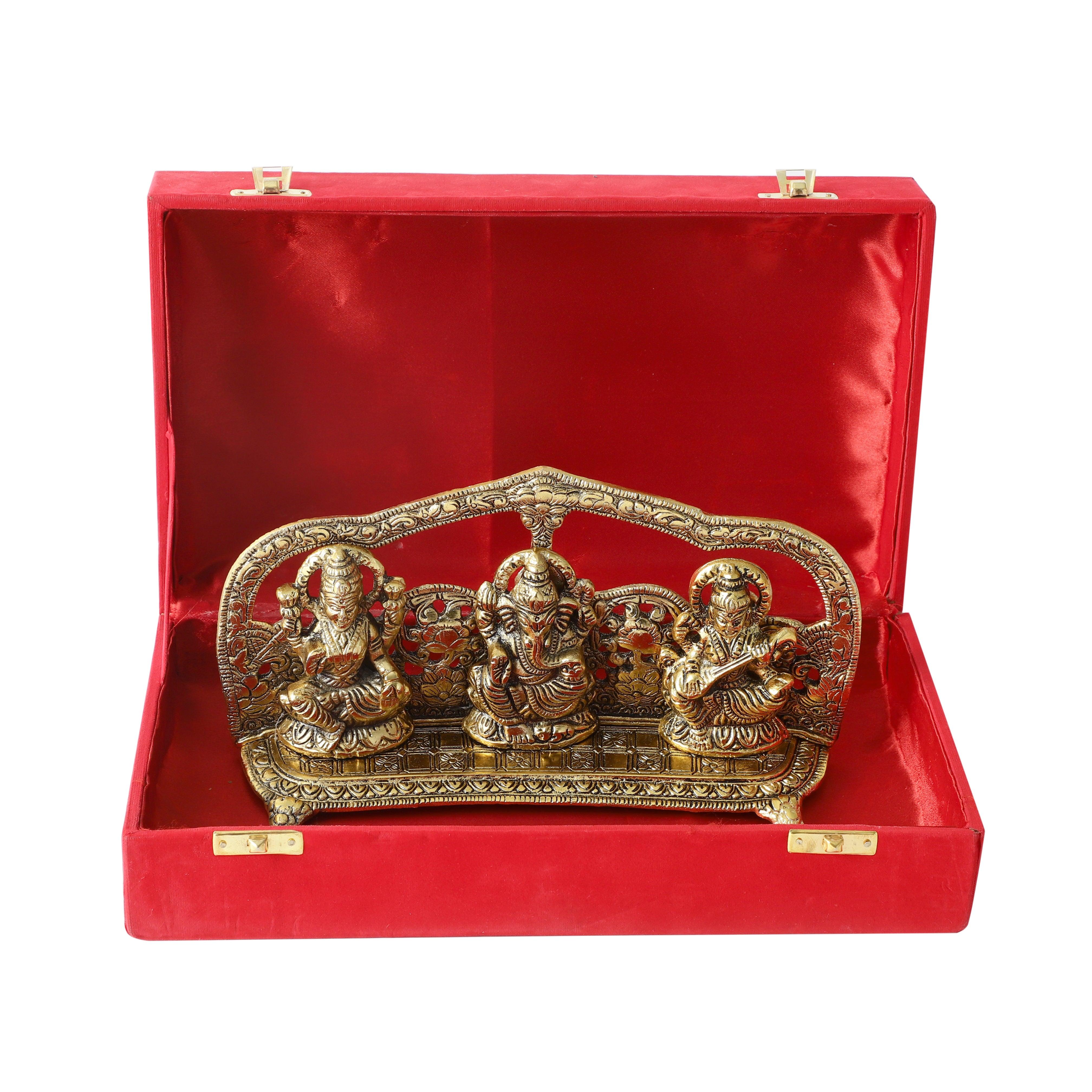 Laxmi Ganesh Saraswati Idol with Red Velvet Gift box